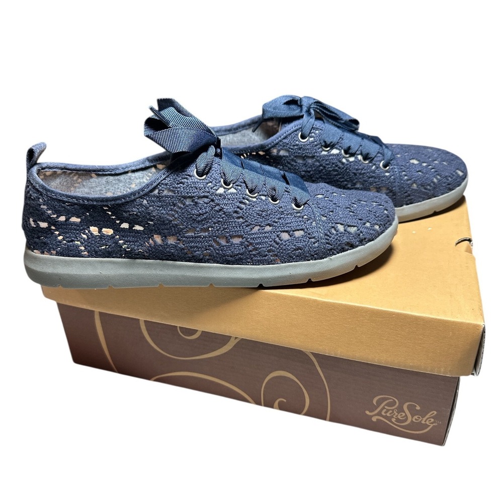 PureSole Imily Sneakers Navy Lace Crochet Comfort Women's Size 8.5 M NEW in Box‎